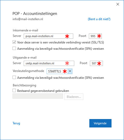 outlook 2019 pop instellingen