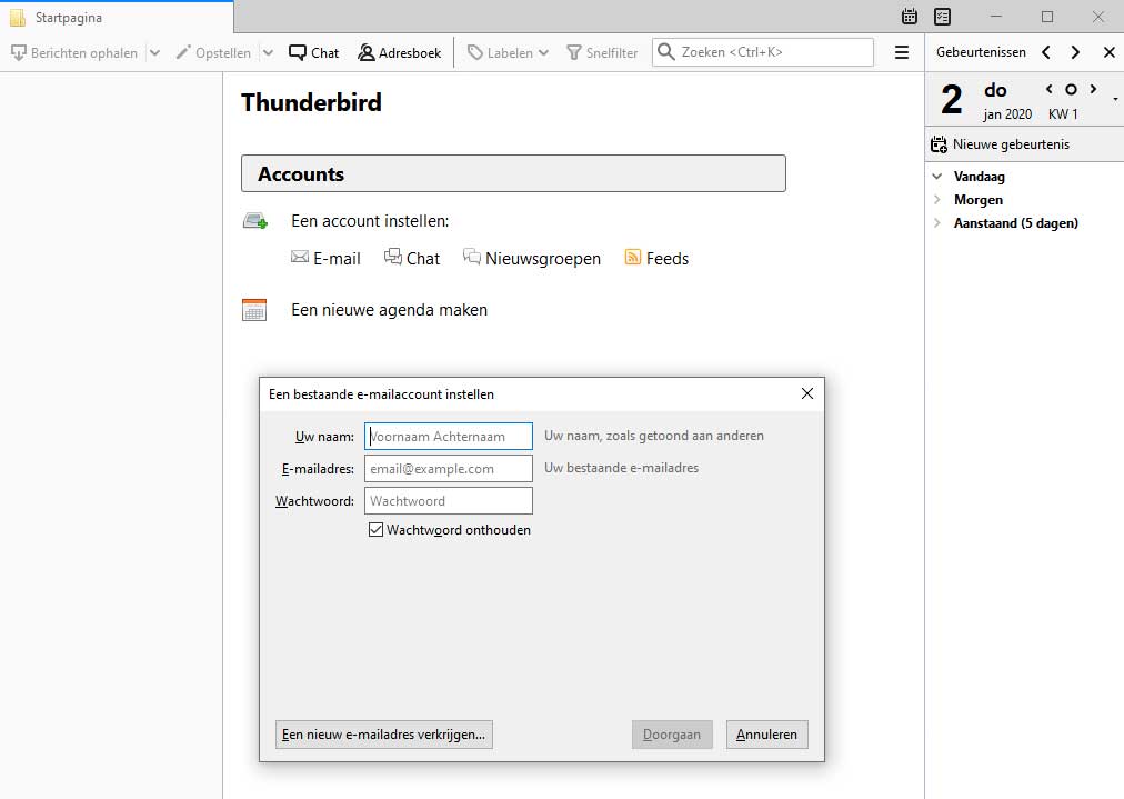 thunderbird nieuw account toevoegen
